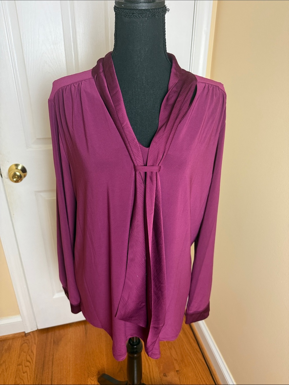 Anne Klein Fuchsia Tie-Neck Blouse